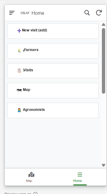 Agro field app home screen.