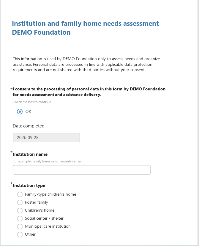 Kobo: needs assessment form.