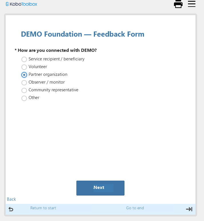 Kobo: feedback form.