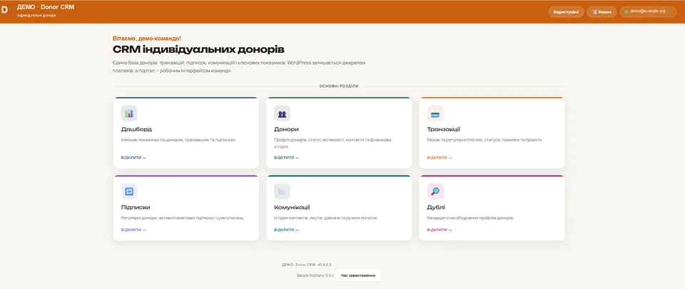 Головний екран CRM із нейтральними даними.